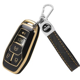 TOMALL for Ford Key Fob Cover with Keychain, 5 Buttons Soft TPU Key Fob Protector Compatible with Ford F150 F250 F350 Fusion Mustang Explorer Edge Lincoln MKZ MKC MKX Car Key Cover, Black