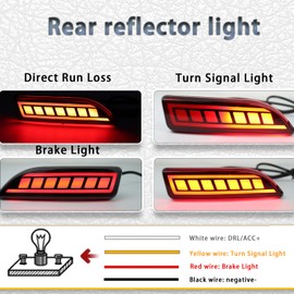 PGTOPONE Upgrade LED Rear Bumper Reflectors Light Fog Brake Tail Lamps Compatible with Toyota Corolla 2011 2012 2013 Replace OEM Stock Reflector Sequential Turn Signal Light (RED)