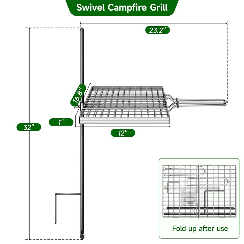 SOFRON Swivel Campfire Grill Grate Rack, Adjustable Camp Grill Over