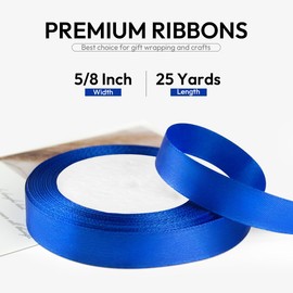 HimBen 5/8 Inch 25 Yards Satin Ribbon Royal Blue, Solid Color Fabric Ribbon for Gift Wrapping, Wedding, Polyester Gift Ribbon for Birthday Party Decoration, Craft, Hair, Floral, Sewing