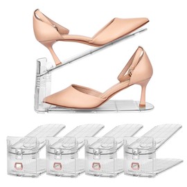 Yes!Fresh Shoe Slots Organizer, Adjustable Shoe Rack Stacker Storage Space Saver, Three Deck Shoe Rack Holder for Closet Organization (Clear, 4 Pack)