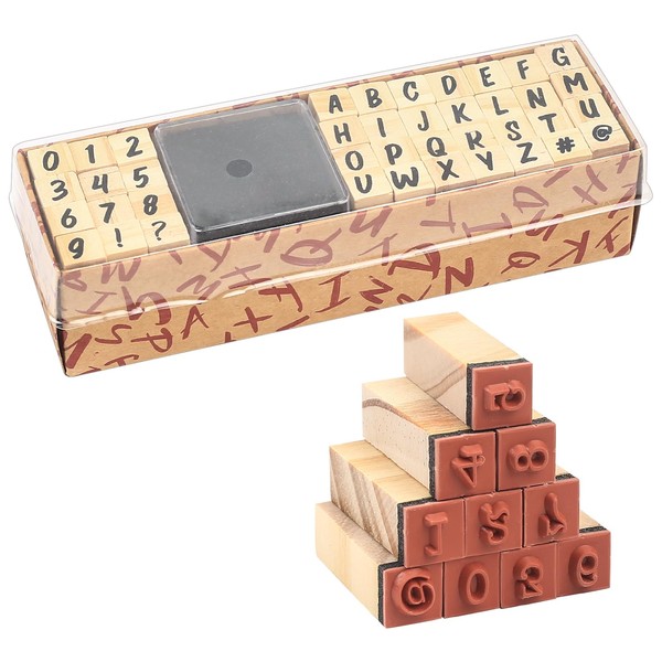 Wooden Rubber Stamps Kits, Wooden Letters Alphabet Stamps Set, Numbers and Punctuation Ink Stamps, Small Alphabet Letters Symbols Stamps with Stamp Pad, for Card Making, Scrapbooking (B)