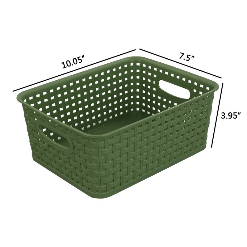 Sandmovie Plastic Weave Storage Baskets for Kitchen Bathroom, Green, 6