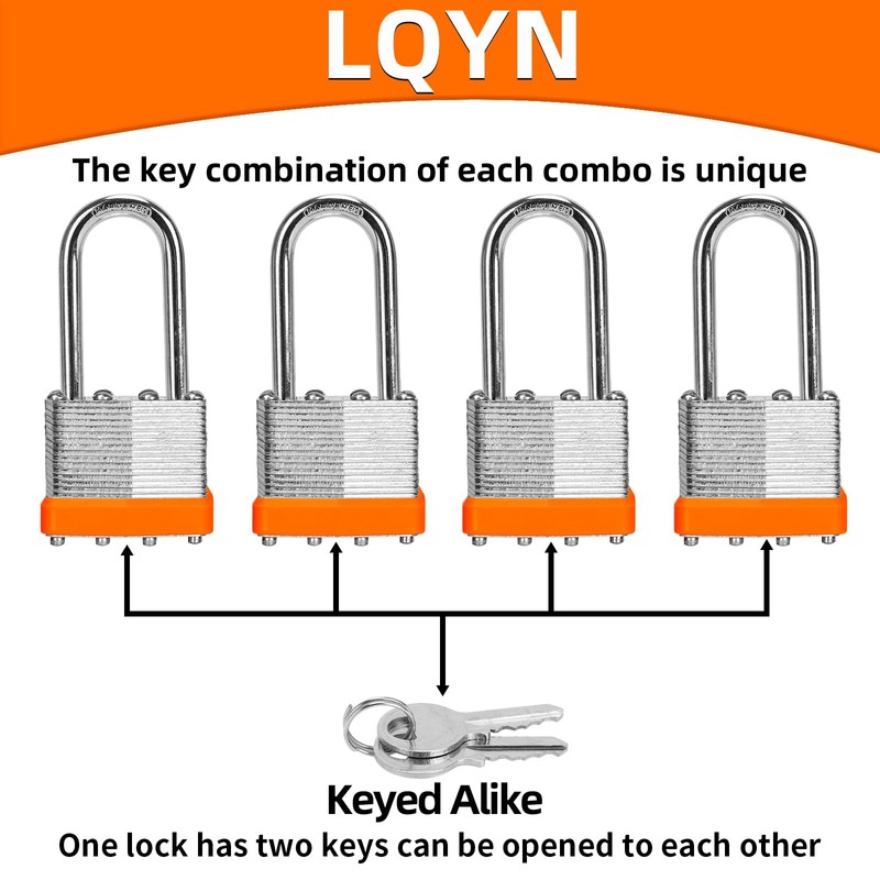 Padlocks with Same Key, LQYN 12 Pcs Laminated Keyed Padlock