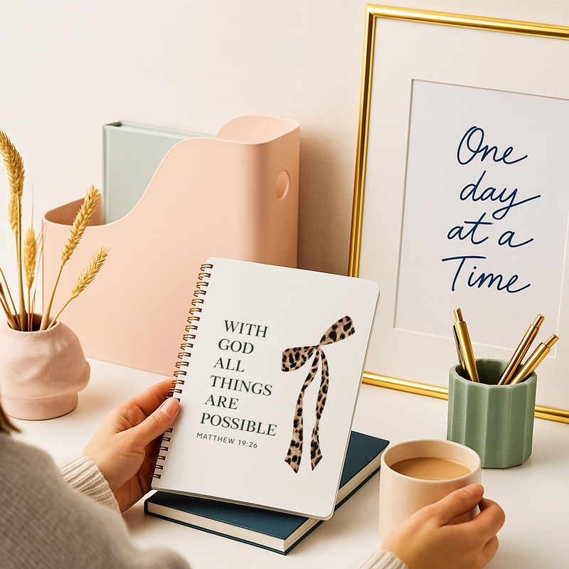 FGFK Coquette Leopard Print Bow Christian Notebook Journal, With God