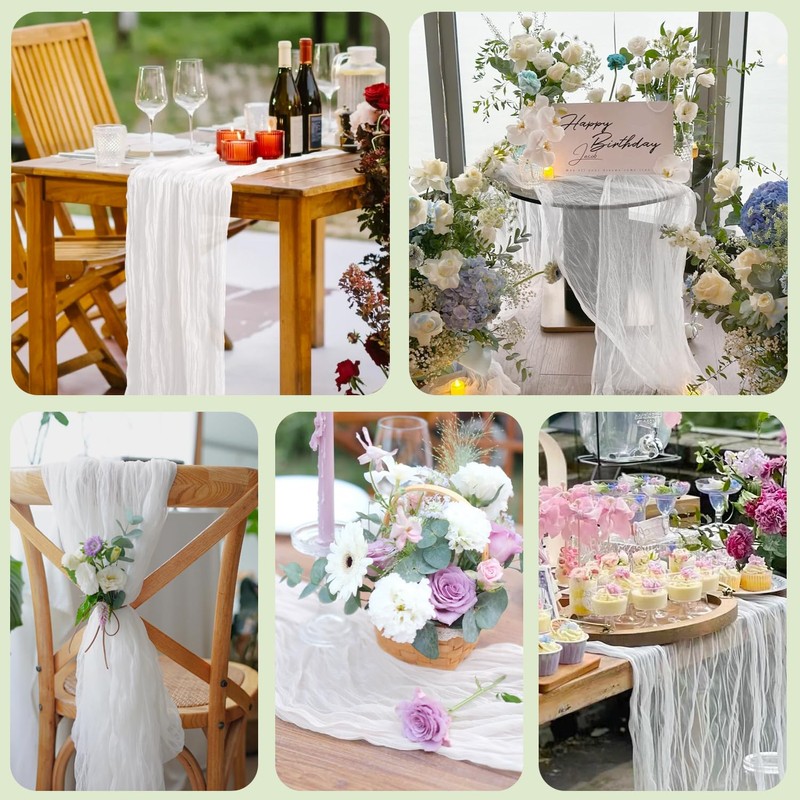Wokceer Cheesecloth Table Runner 10FT Ivory White Boho Gauze Fall