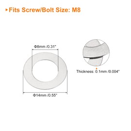 QUARKZMAN M8 Pack of 50 304 Stainless Steel Flat Sealing Rings 8 x 14 x 0.1 mm Ultra Thin Flat Spacers for Screw Bolts Electronic Repair Automotive