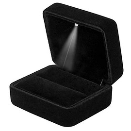 Caja de anillos de terciopelo con luz LED, caja de regalo para exhibición de joyería para propuesta, compromiso, boda