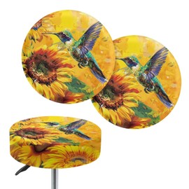 KUIFORTI 2 Piece Sunflower Stool Cover Set Round Seat Covers Hummingbird Stool Cushion Slipcover Dust Cover Sunflower Gifts for Women, Size L