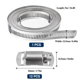 SHSMPXOY Hose Clips 12Pcs, 5m/16.4ft Stainless Steel Large Jubilee Clips Adjustable Hose Clamp Pipe Clips Pipe Clamp for Pipe, Plumbing, Tube and Fuel Line