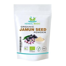 Herbal Magic's Organic Jamun Seeds Powder Indian Black Berry Natural Dried Powder for Super Smoothie, Shake Premium Quality Powder,Free from Fillers & Preservatives
