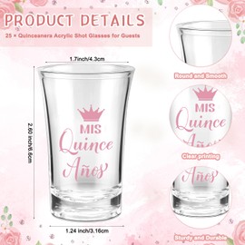 Havawish Quinceanera Party Favors for Guests Quinceanera Acrylic Clear Shot Glasses Thank You Cards with Organza Bags Mis Quince Anos Quinceanera Sweet 15 Birthday Party Favors (Pink,25 Sets)