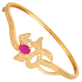 Touchstone NEW Indian Bollywood Intricately Handcrafted Studded Premium Cubic Zirconia CZs Faux Ruby Classic Designer Jewelry Hinged Bracelet in 22Kt. Gold Plating For Women