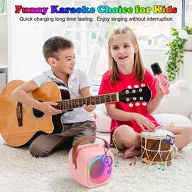 Karaoke Machine for Kids Adults, Portable Bluetooth Speaker with Wireless Microphone and LED Lights, Birthday Gifts for Girls Ages 4, 5, 6, 7, 8, 9, 10, 12+(Pinkcolor2)