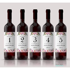 ● Wedding MILESTONES Wine Labels ● SET of 5 ● Wine Bottle Labels for Bride & Groom Gift, Engagement Bridal Shower Gifts, Guest Book, Wedding Gift Ideas, Tote Bag, Weatherproof Dreamy Rose A140-MS-5