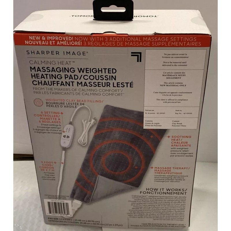 Sharper Image Weighted Heating Pad 9 Massaging Calming Heat Vibration