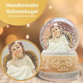 Snow globe Christmas angel white gold dreamy | base with ornaments | with music box "Wassermusik | Height: 140 mm Width: 100 mm | 20039