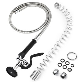 Spray Valve with 60" Flexible Stainless Steel Hose & Pre-Rinse Overhead Spring, Commercial Faucet Flexible Hose with Spray Head Replacement Kit for Commercial Restaurant Industrial Kitchen Sink Faucet