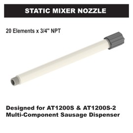 Albion Engineering Company 484-146-6166F4M Threaded-Type Static Mixer, 20 Elements x 3/4" NPT, 15" Long Nozzle x 3/4" ID, White