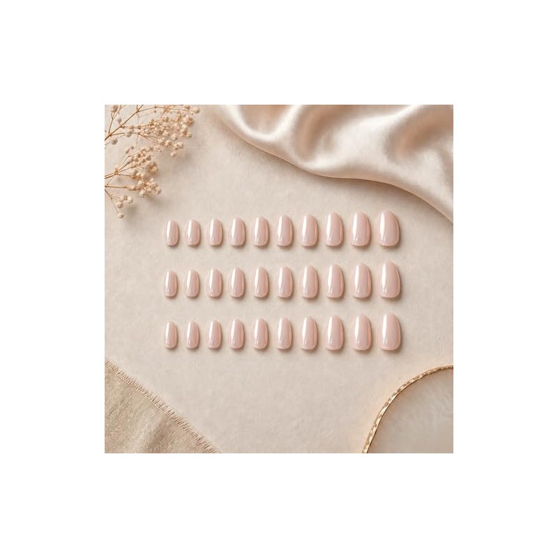 SXVME Uñas postizas cortas almendradas color rosa nude cromado, uñas
