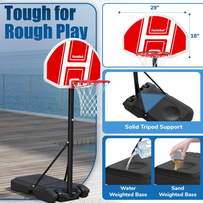 Portable Basketball Hoop 5.5-6.1Ft Height Adjustable LED Poolside Gift for
