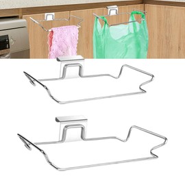 LIOWSAITFD Trash Bag Holder, 2 Pack Stainless Steel Trash Bag Rack for Cabinet Cupboards Door (Silver)