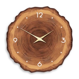 XNM Brown Wooden Clock Battery Operated 14 Inch Farmhouse Wall Clock for Bedroom Decor Rustic Annual Ring Wall Clock Silent (MDF No Solid Wood)