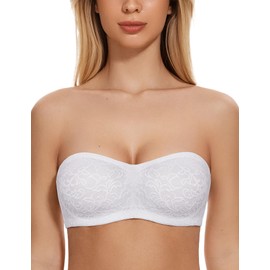 WingsLove Women's Strapless Bra Non-Padded Underwire Lined Lace Bra Minimizer Multi-Way Plus Size Support Bras for Women(White,38D)