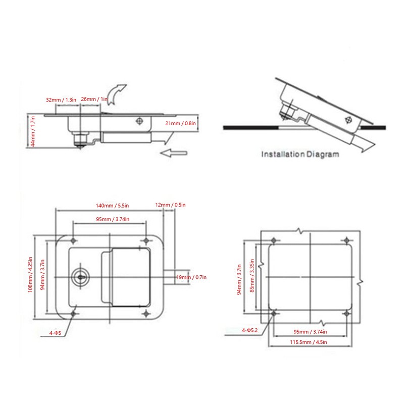 Yctze RVs Gate Latches Flush Mount Paddle Door Latch Weatherproof
