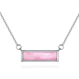 YFN Rose Quartz Bar Necklace for Women Sterling Silver Leverback Pendant Rose Quartz Jewelry Gift (rose quartz)