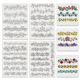 BENECREAT 4 Style 27Pcs Flower Border Water Soluble Hand Sewing Stabilizers, Long Rattan Flowers Tear Away Water Soluble Embroidery Patterns for Carves, Shirts, Coats, Bags, Towels