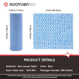 GUOYUANGLO Disposable Cleaning Cloths Disposable Dish Cloths Heavy Duty Kitchen Paper Towels Rolls,50 Pcs/Roll, Total 4 Rolls-Blue