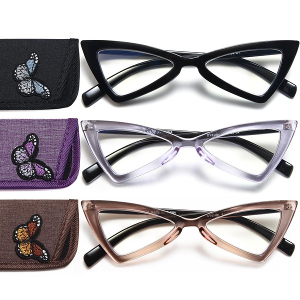 EYEURL 3-Pack Cat Eye Reading Glasses for Women Oversize Blue