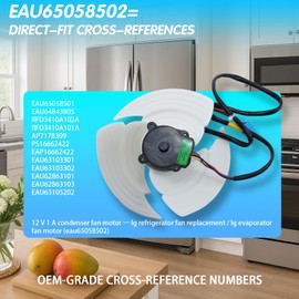 Upgraded EAU65058502 EAU65058501 Refrigerator Condenser Fan Motor with Blade – 12 V 1 A Quiet Replacement – for LG & Kenmore French-Door/SxS Fridges – Replaces EAU64843805 RFD3410A102A AP7178309
