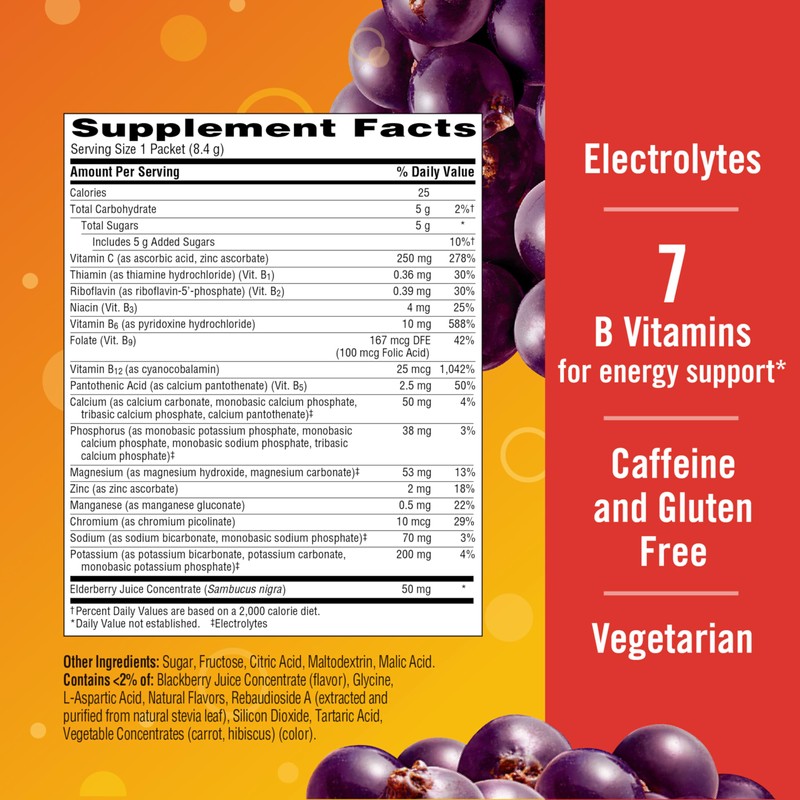 Emergen-C Elderberry Fizzy Drink Mix, Elderberry Immune Support, Natural Flavors,