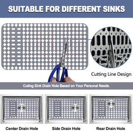 Sink Protectors for Kitchen Sink, Silicone Sink Mats for Bottom of Kitchen Sink Grid Accessory, 25.2'' x 13'' Non-Slip Kitchen Sink Mat for Farmhouse Stainless Steel Sink with Center & Rear Drain