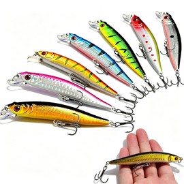 7 Pcs 3D Lifelike Fishing Lures, Topwater Fishing Bait, Laser Scales, Built-in Rattles & Treble Hooks, Anti Escape Salt/Fresh Swimbait for Bass, Trout, Walleye, Pike, for New & Pro Anglers