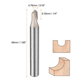 HARFINGTON 1pcs Router Bit Core Box 1/4 Shank 3/16 Inch Cutting Dia. Round Nose Router Bit 1 Flutes Carbide Cove Box Cutter for Carpentry Woodworking Milling Cutter Tool