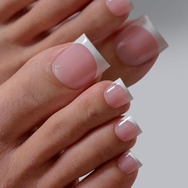 BTArtbox Press On Toenails, Ma'am, Sharp Square, Pink French Tip, 30Ct | Lamp-Curable, 4-Week Wear, Salon-Quality Toenails, 4X Thicker Tips, Custom 6 Big Toe Sizes, 15 Sizes, All-in-One Complete Kit