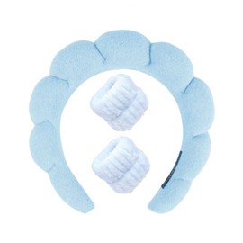 Qiansail 3Pcs Skincare Headbands for Women, Fashion Spa Headband and Wristband Cloth Fabric Sponge Makeup Hairband for Washing Face Shower Facial Mask (Blue, One Size)
