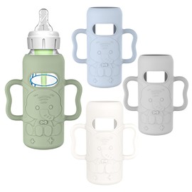 KingKam 4 Pack Silicone Sleeves for Dr. Brown's Glass Baby Bottles, Drop Protection Bottle Sleeves with Handles, Compatible with Dr. Brown's Anti-Colic Options+ Narrow Glass Baby Bottles, 8 oz/250 mL