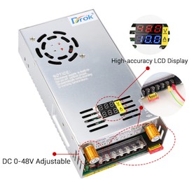 DROK 48V Power Supply, AC 110V/220V to DC 0-48V 0-10A 480W Buck Converter, Volt Amp Adjustable Adapter Regulated 5V 12V 24V 30V 36V 48V Volt Switching Voltage LED Transformer Charger for Computer