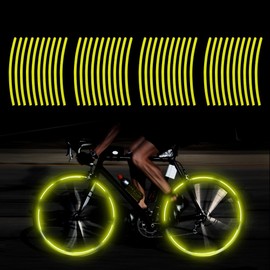 TOMALL 40pcs Reflective Wheel Rim Stripe Decals for Bicycle, Car, Cycling, Bike, Motorcycle - Night Safety Decoration - Universal Rim Reflective Stickers (Yellow)