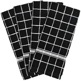 DII Basic Terry Collection Windowpane Dishtowel Set, 16x26, Black Check, 4 Piece