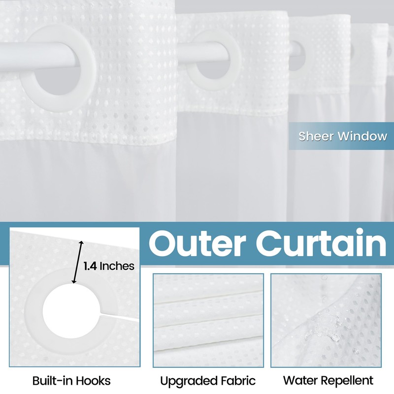 EUTXL Stall No Hook Shower Curtain with Snap in Liner,230GSM