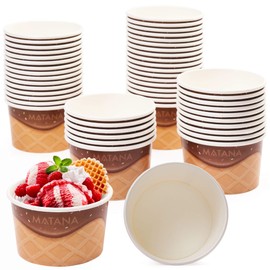 MATANA Disposable Ice Cream Tubs (240ml) - Ice Cream Cone Design - Paper Dessert Cups, Ice Cream Bowls, Ice Cream Pots - Leak-Resistant, Sturdy & Recyclable Cardboard (150 Pack)