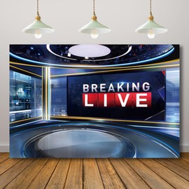 Rcoaror Broadcasting Newsroom Studio Background Breaking Live News Broadcast Backdrop for Photography Virtual TV Show Newscaster Photoshoot Favors Program Recording Newsman Portrait 71X47inch