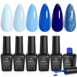 Beetles Blue Gel Nail Polish,6 Colors Baby Blue Glitter Aquarius Holy Water Collection Fall Winter Gel Polish Soak off Uv Led Lamp Nail Art Manicure Gifts for Women