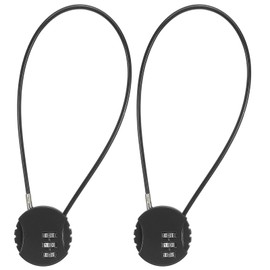 PATIKIL 2 Pack 3 Digit Combination Lock,Round Helmet Padlock Cable Lock Gym Locker Lock with 1.31Ft Flexible Security Steel Lock Wire for Bike Locker Travel Luggage, Black