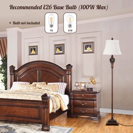 Sucolite Vintage Floor Lamp for Living Room & Bedroom - Traditional Farmhouse & Mid-Century Design with White Fabric Shade & Rustic Elegant Lighting